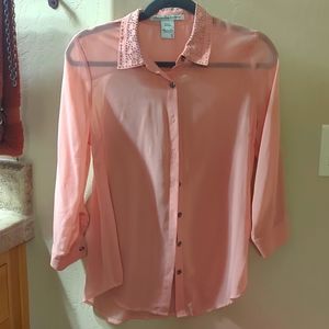 Sheer Pink Long Sleeve Blouse